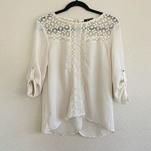 Monteau Cream Open Back Blouse with Crochet Details